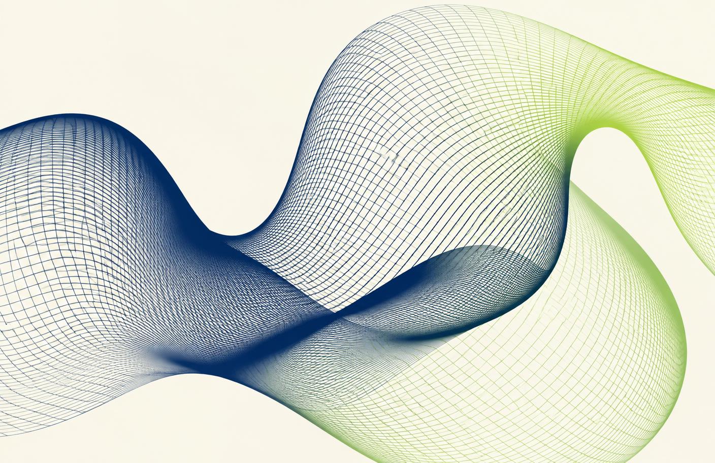 Abstract mesh of navy and lime lines forming a flowing digital surface